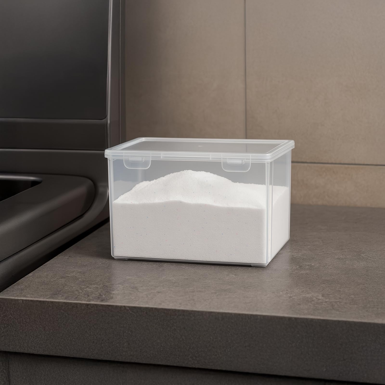 Porta-cialde per bucato, in plastica trasparente, con coperchio, design quadrato impilabile per la lavanderia, contiene cialde per bucato, detersivo e altro, capacità 2800 ml