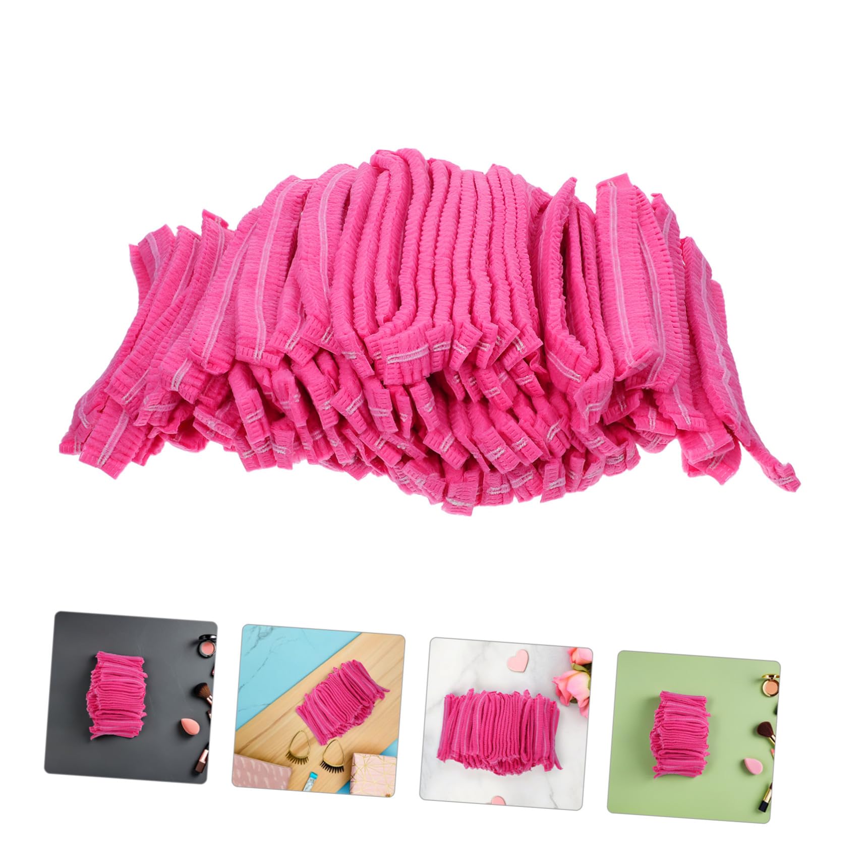 200 pezzi Cuffie da Lavoro Usa e Getta Rosa Cappelli Forma di Fungo Traspiranti in Tessuto Non Tessuto Elastici e Ammortizzati per Cucina Salone Industria Alimentare Uomo Donna