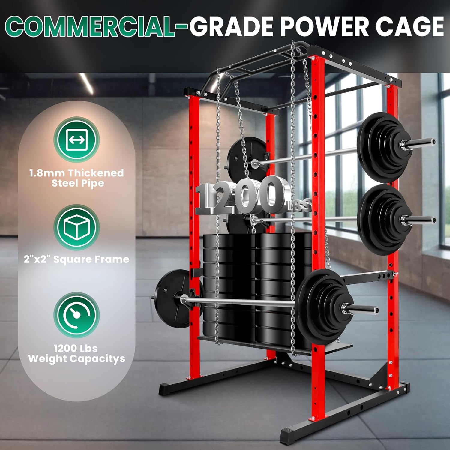 AOKNV AOKNV Power Cage – 1200lb Capacity with 14 Adjustment Gears & Barbell Protection Stands - Image 5