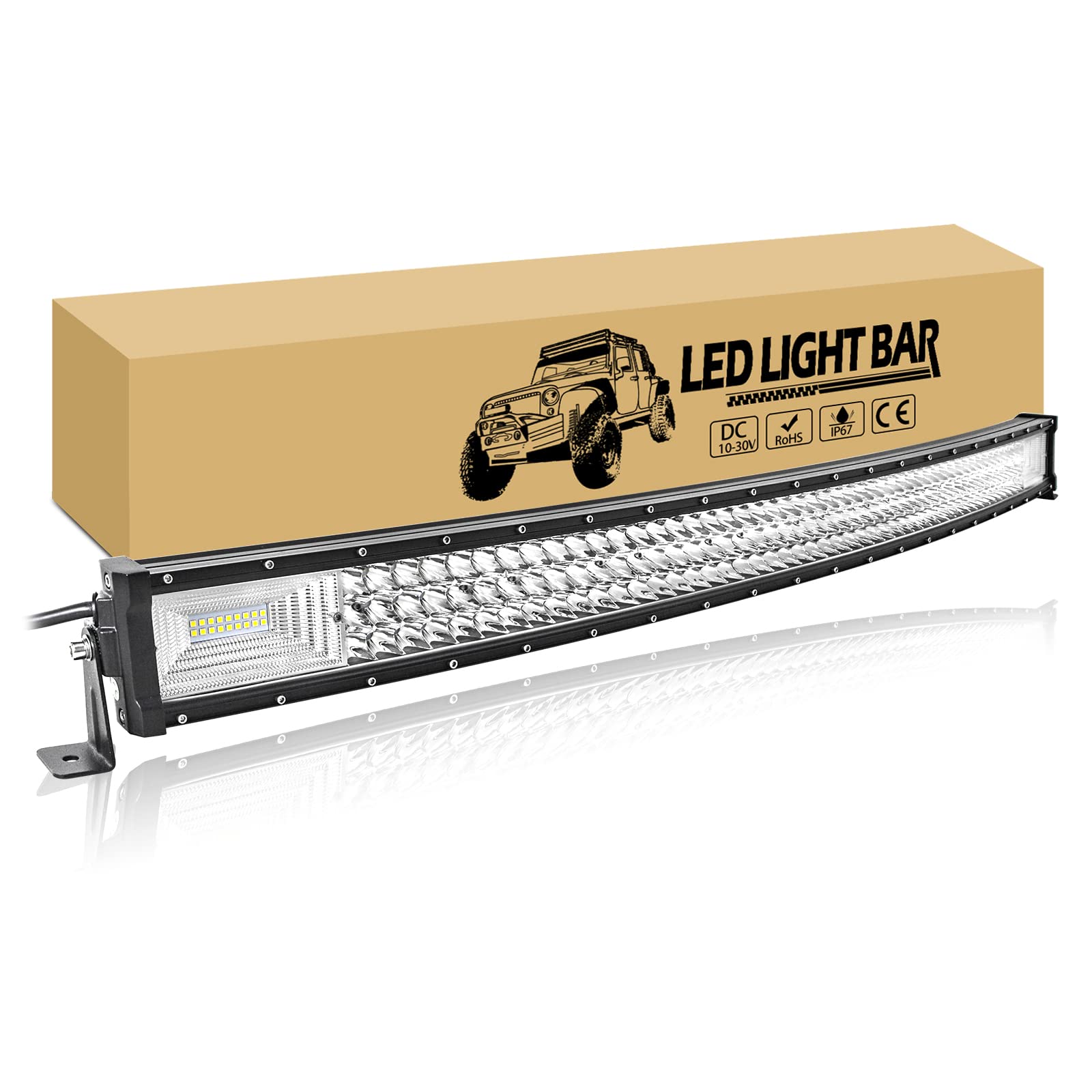 RIGIDON 42 inch 540W rechte led-werklampbalk met 12V kabelboom kabelset, 7D drie rij rijdende mistlamp voor auto off-road vrachtwagen SUV ATV 4x4 boot, overstromingsspot combo beam, waterdicht, 6000K