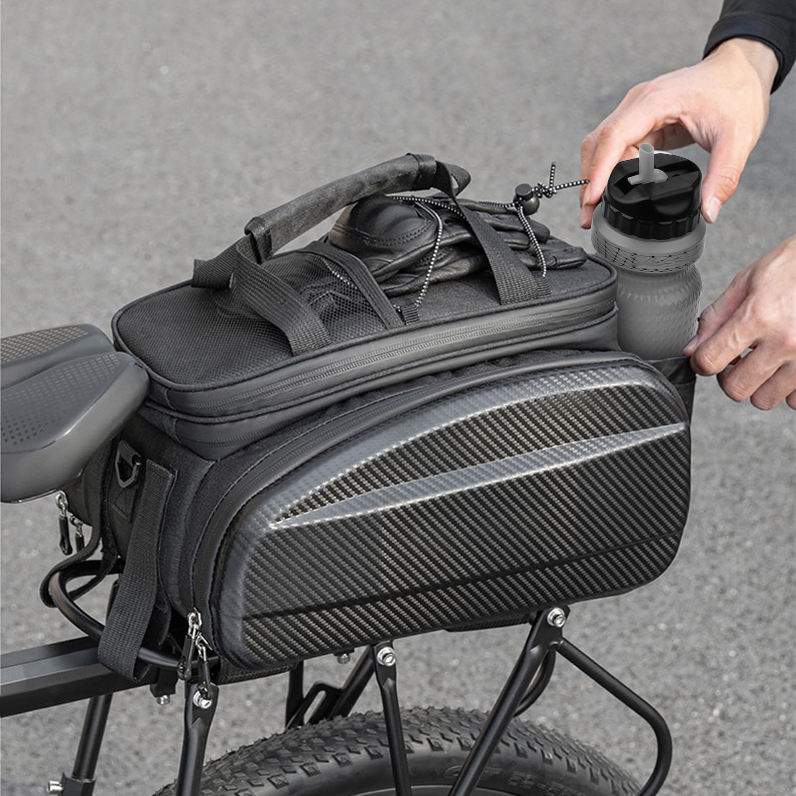 Borsa da bici per portapacchi posteriore Borsa da sella per bicicletta per mountain bike e viaggi - Portaoggetti per ciclismo di grande capacità non espandibile da 11 litri con (Nero 31L