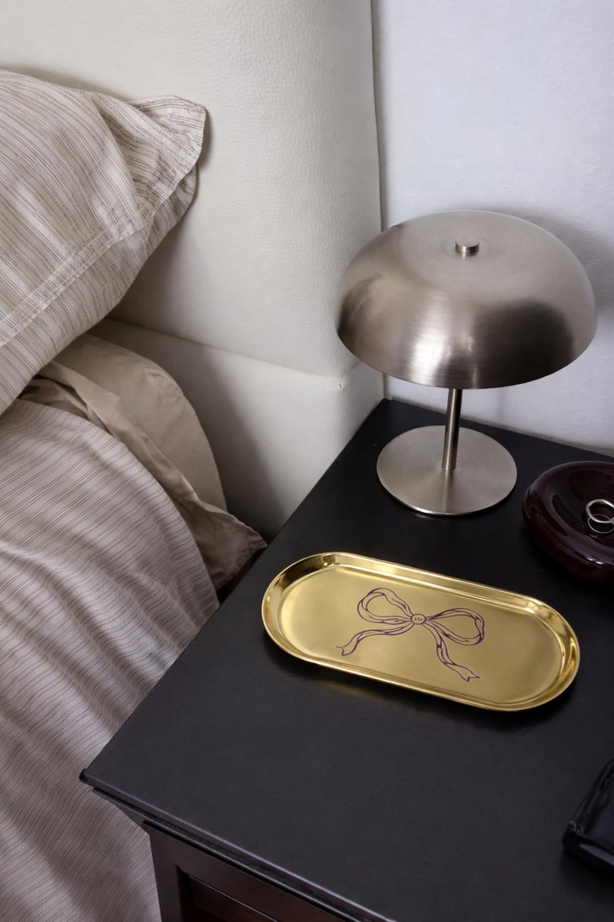 Beige & Stone Fiyonk Desenli Gold Paslanmaz Çelik Çok Amaçlı Tepsi - Takılık, Sunumluk, Organizer ve Düzenleyici