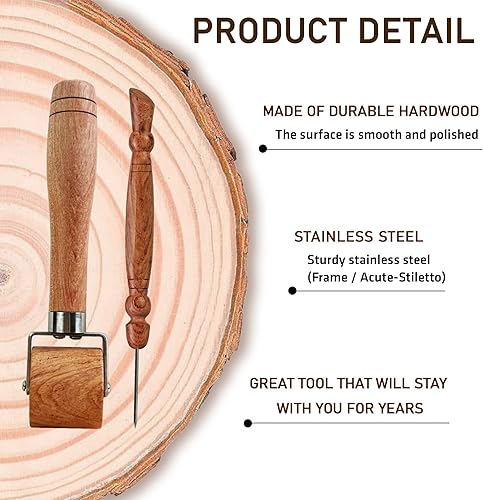 Miniatura 2 de Savina Rodillo de costura y estilete para coseracolchar  Rodillo de prensado de madera, mango fácil de agarrar  Juego de herramientas de acolchado