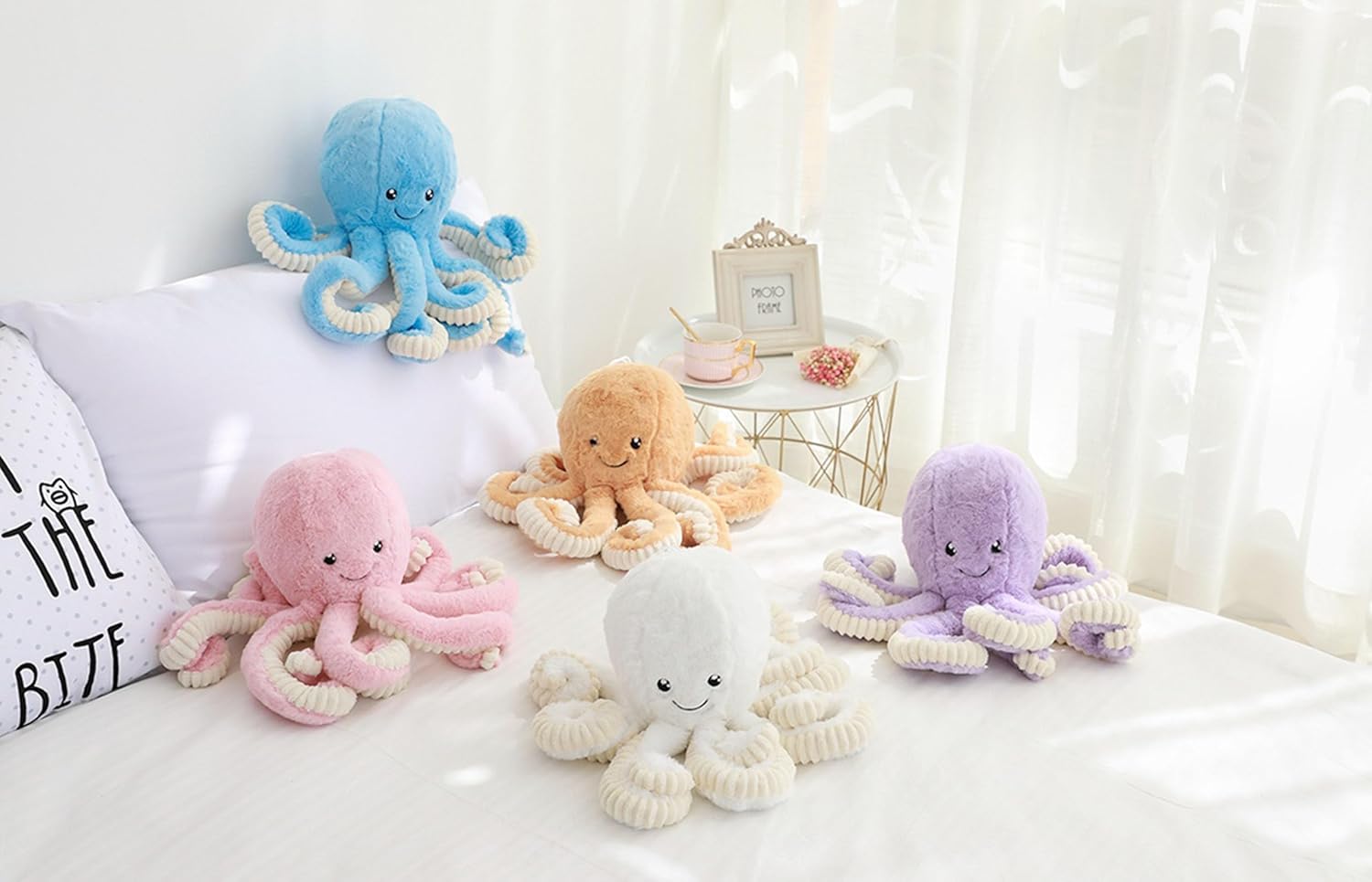 Cute Plush Octopus Stuffed Toy Pillow - Soft Kids' Cushion for Toddler Bed & Playroom，Soft Marine Animal Decorations (Khaki, 23.6inch)