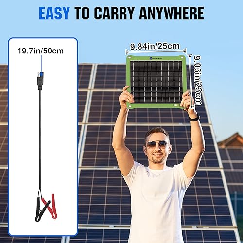Miniatura 9 de ECO-WORTHY Actualización de 7.5 W cargador de batería solar para coche, mantenedor de 12 V, panel solar, portátil, cargador de goteo solar portátil