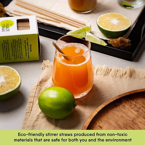Miniatura 7 de The Veggie Straws 450 agitadores de bebidas biodegradables sin envolver de 4.75 pulgadas, fibras vegetales hechas con pajitas compostables, los