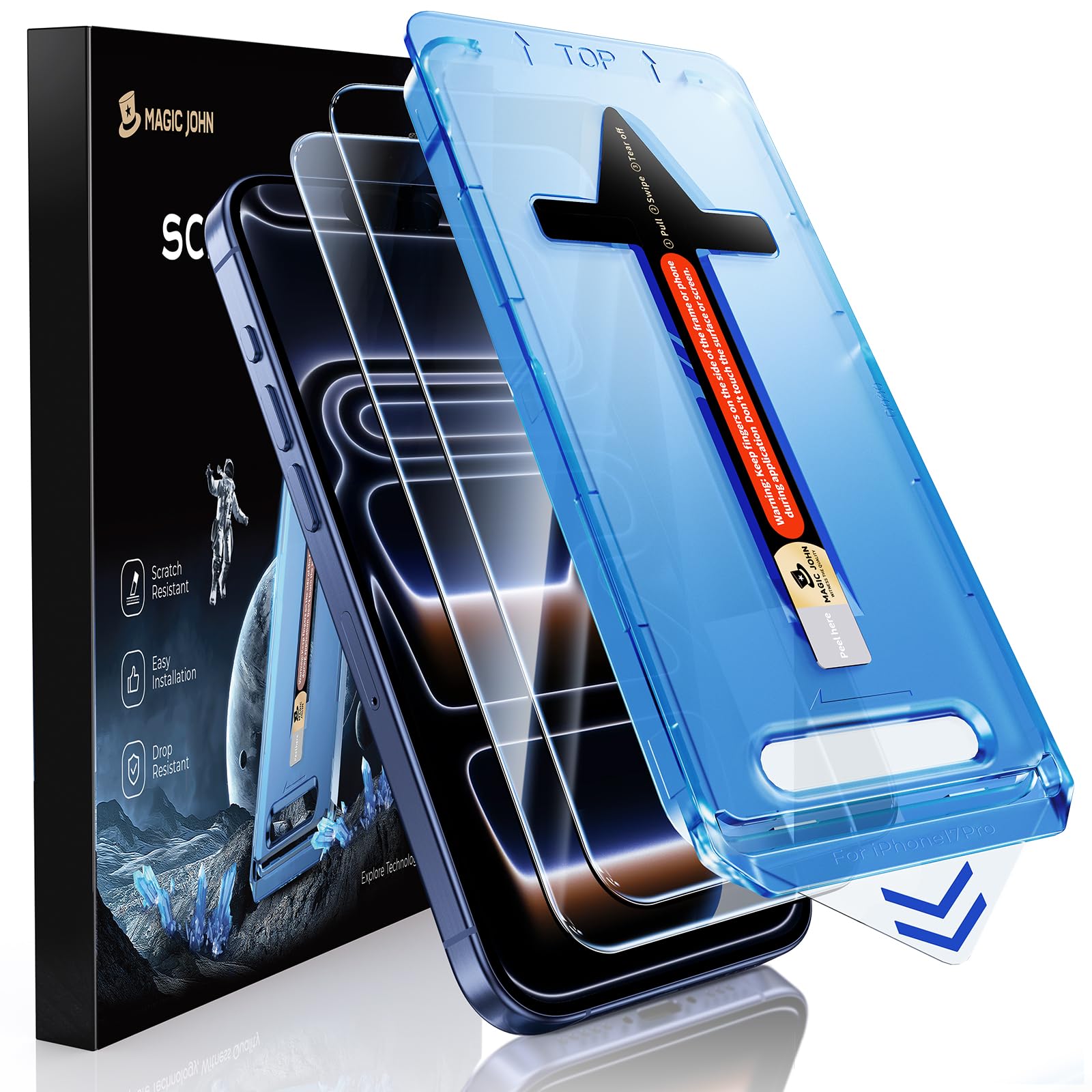 MAGIC JOHN 2 Stück für iPhone 17 Pro Schutzglas(6,3 Zoll), Auto-Dust-Eliminierung, 9H Härte Folie, Ultra-Klar Displayschutzfolie, Bläschenfrei, Einfache Installation