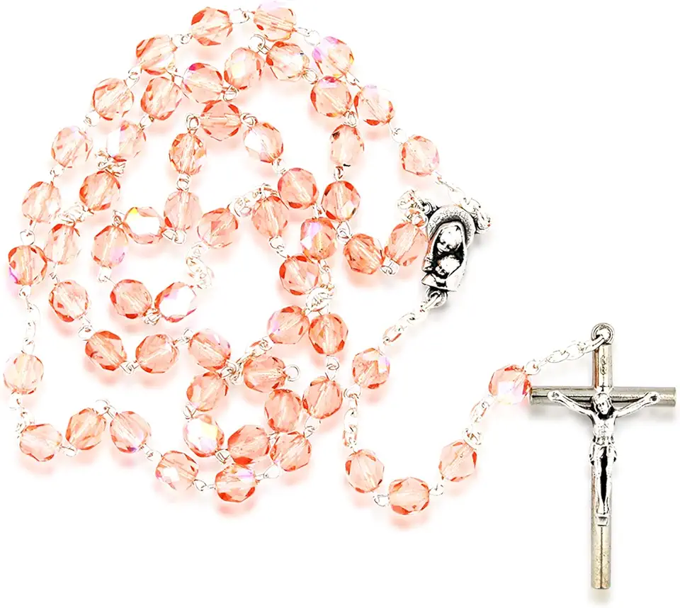 Terço católico com contas de cristal | Ótimo presente religioso para a primeira comunhão, confirmação e casamentos | Devocional Mariano | Feito na Itália