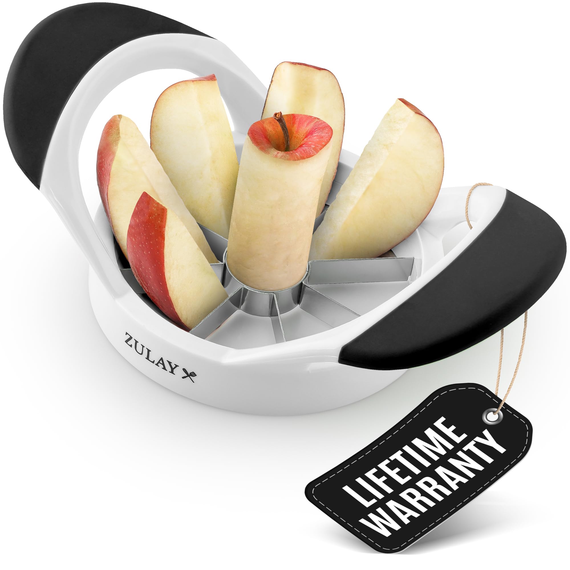 Zulay Kitchen8 Blade Apple Slicer - Easy Grip Apple Cutter With Stainless Steel Blades - Fast Usage Apple Corer And Slicer Tool That Saves Time & Effort (Black & White)
