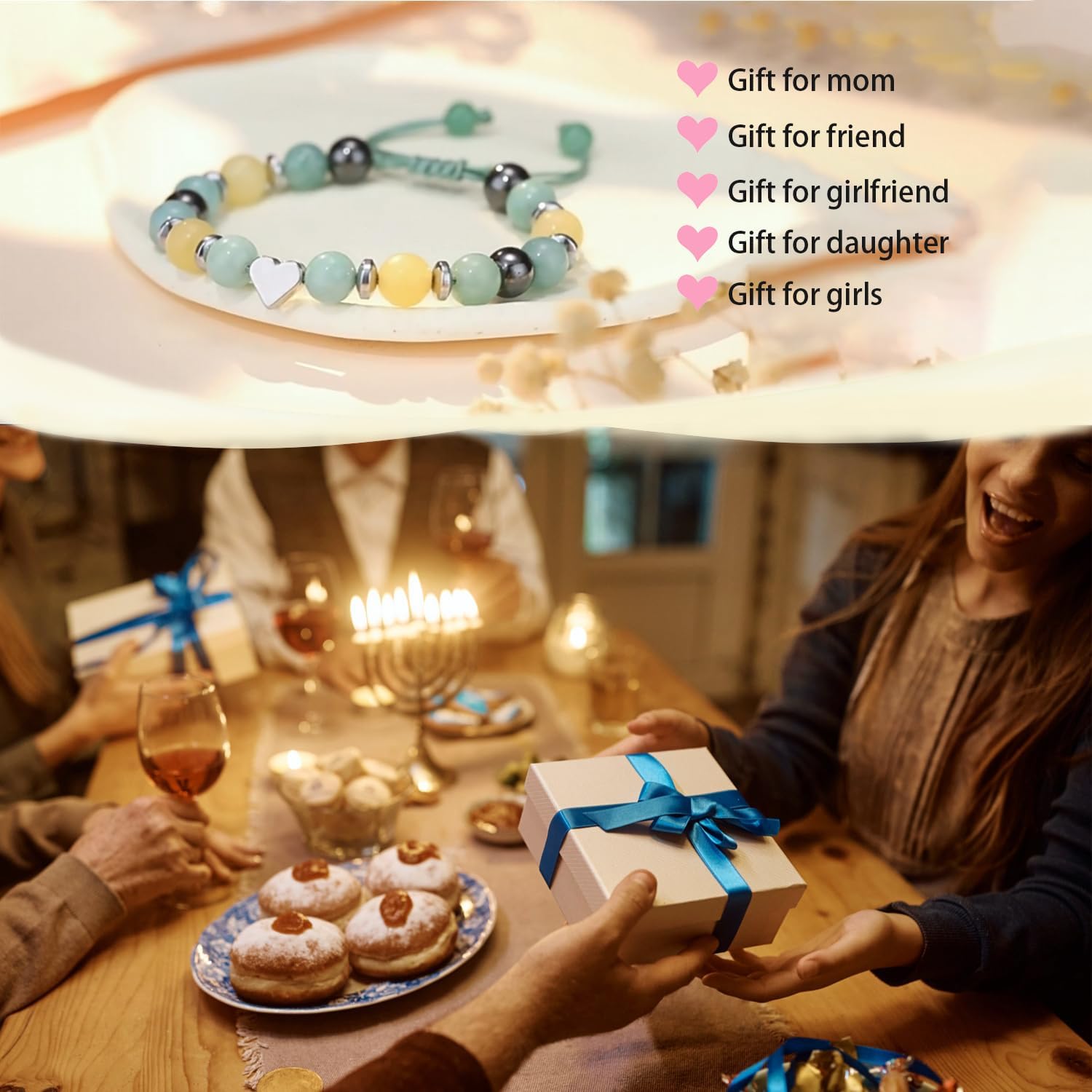 Women Stretch Bracelet for Women Healing Natural Stone Beaded Stretch Bracelets Inspirational Gifts with Gift Card for Best Friends Adult - Image 2