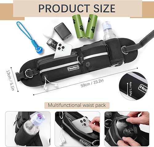 Miniatura 7 de Correa de perro manos libres con bolsa, accesorio de cintura para pasear a dos perros, costuras reflectantes, doble asa, elástico retráctil para