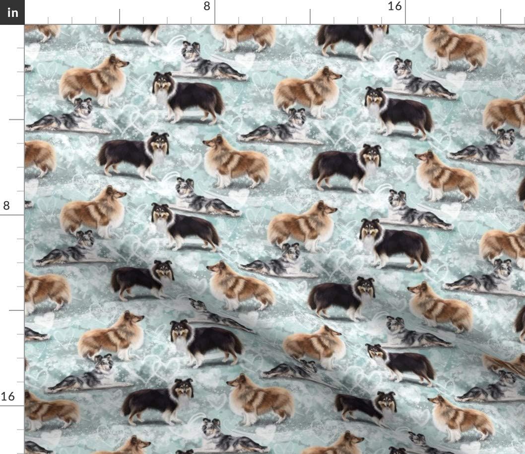 Spoonflower Fabric - Shetland Sheepdog Puppy Sheep Border Puppies Collie Breed Printed on Petal Signature Cotton Fabric by The Yard - Sewing Quilting Apparel Crafts Decor