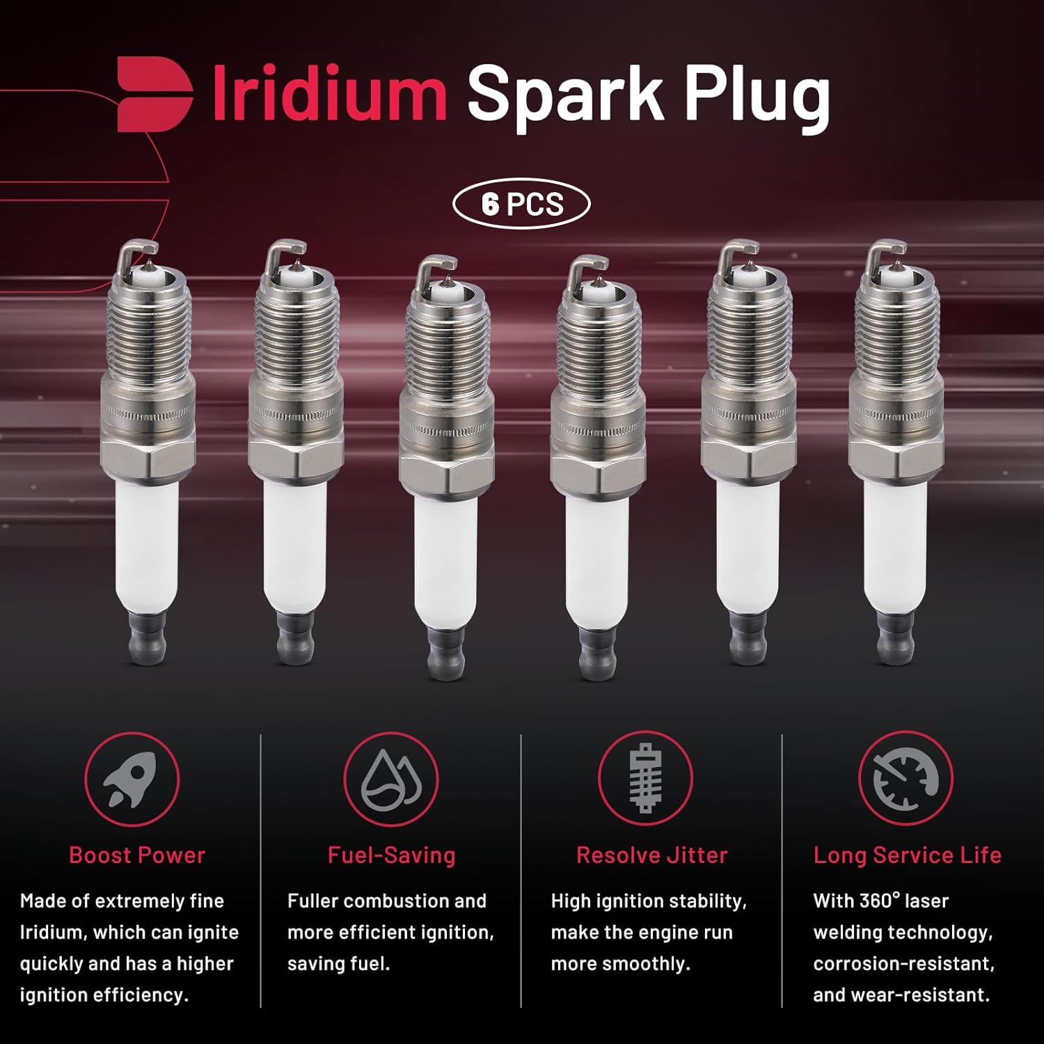 BDFHYK 4213 Iridium Spark Plugs Compatible with Buick Lucerne Terraza Impala Malibu Monte Carlo Uplander for Pontiac G6 Montana Aura Relay Vue 3.5L 3.9L V6 Replacement for IZTR4A11 Set of 6