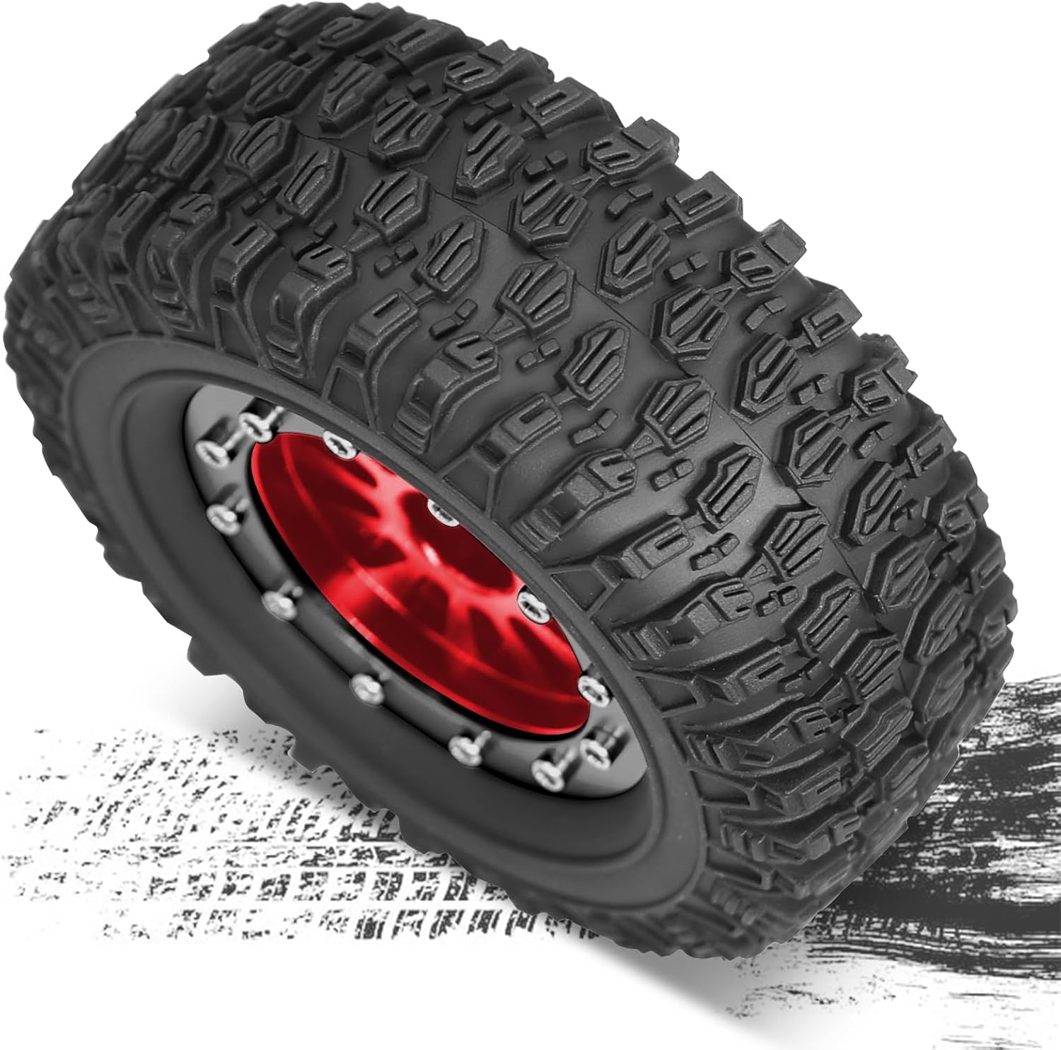 OGRC 1.3 Tires RC Beadlock Wheel Rims with All-Terrain Rubber Tires for TRX4M SCX24 RC Crawler Car- 66 * 25mm (C-Red)