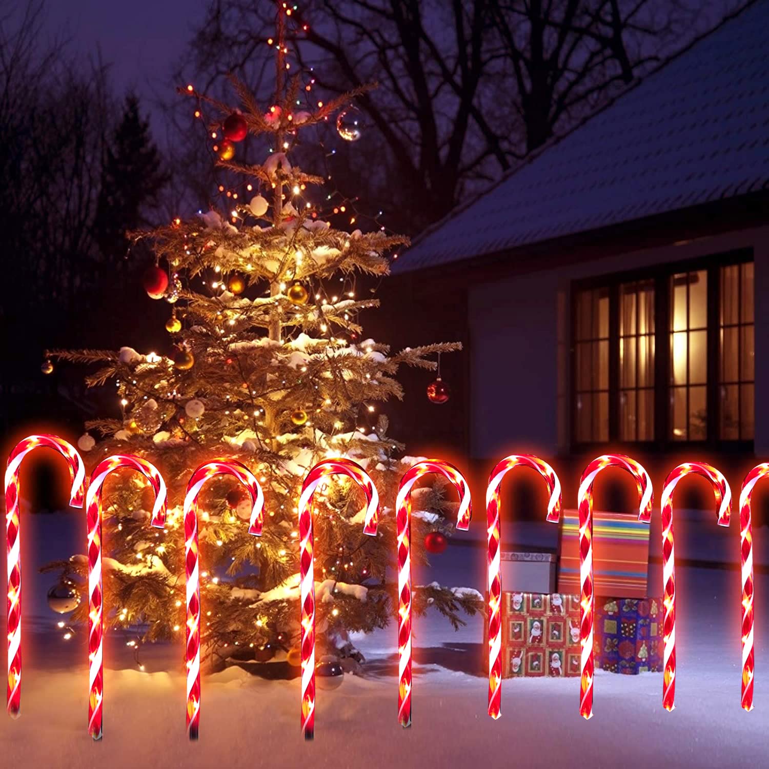 Candy Cane Pathway Markers Led Set Of 6 70cm Indoor Outdoor LED Candy