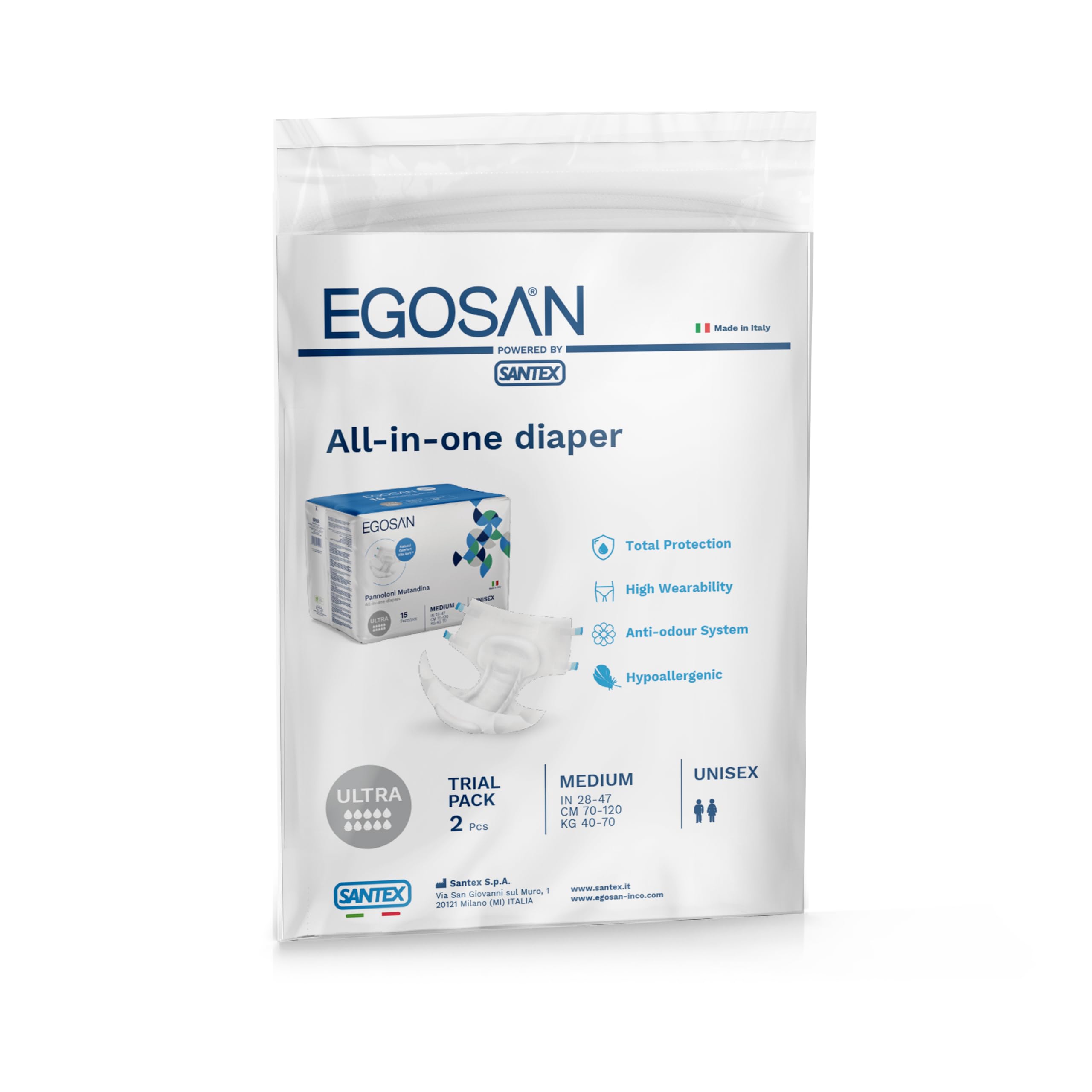 EGOSAN Ultra Incontinence Adult Diaper Brief Maximum Absorbency and Adjustable Tabs for Men and Women (Medium (2 Count Sample))
