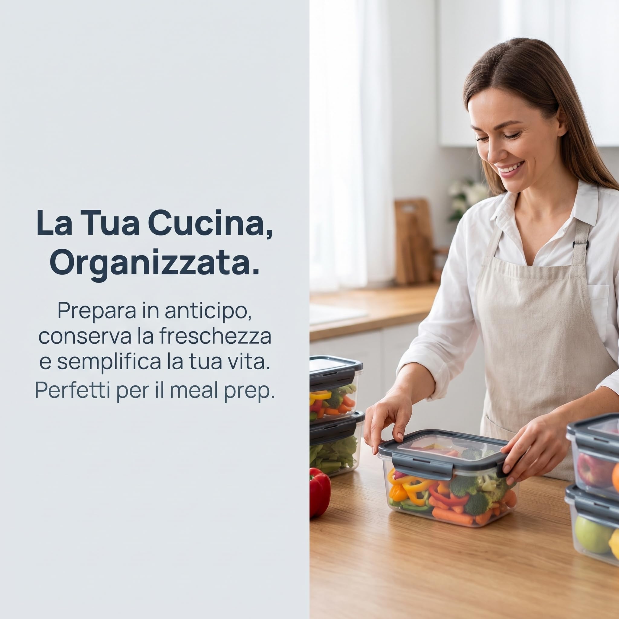 Set 24 Contenitori Plastica Alimentare per Alimenti con Coperchi Ermetici, Senza BPA, Scatole per la Conservazione Ermetiche, Microonde e Congelatore, Meal Prep e Organizzazione Cucina