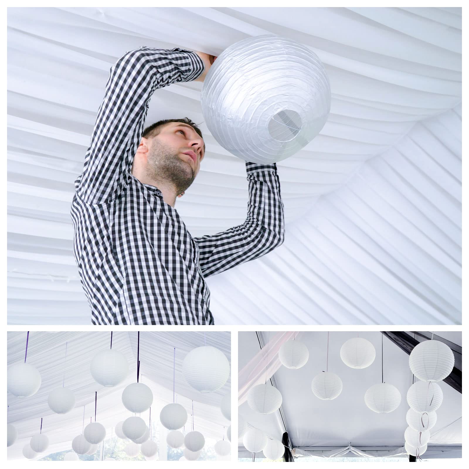 10 sztuk papierowych lampionów, białe lampiony z 10 sztukami białych diod LED, ciepłe białe światło, latarnia, abażur na wesele, imprezę, urodziny, dekoracja