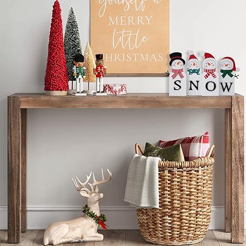 Miniatura 7 de Decoraciones navideñas para el hogar, decoración de muñeco de nieve para interiores, letrero de madera de Feliz Navidad, bloque de mesa rústico,