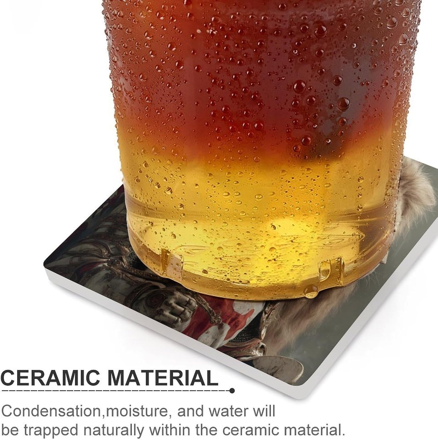 Knight1 and Lion Funny Ceramic Coasters for Drinks Absorbent Cup Holder Tabletop Protector with Cork Base