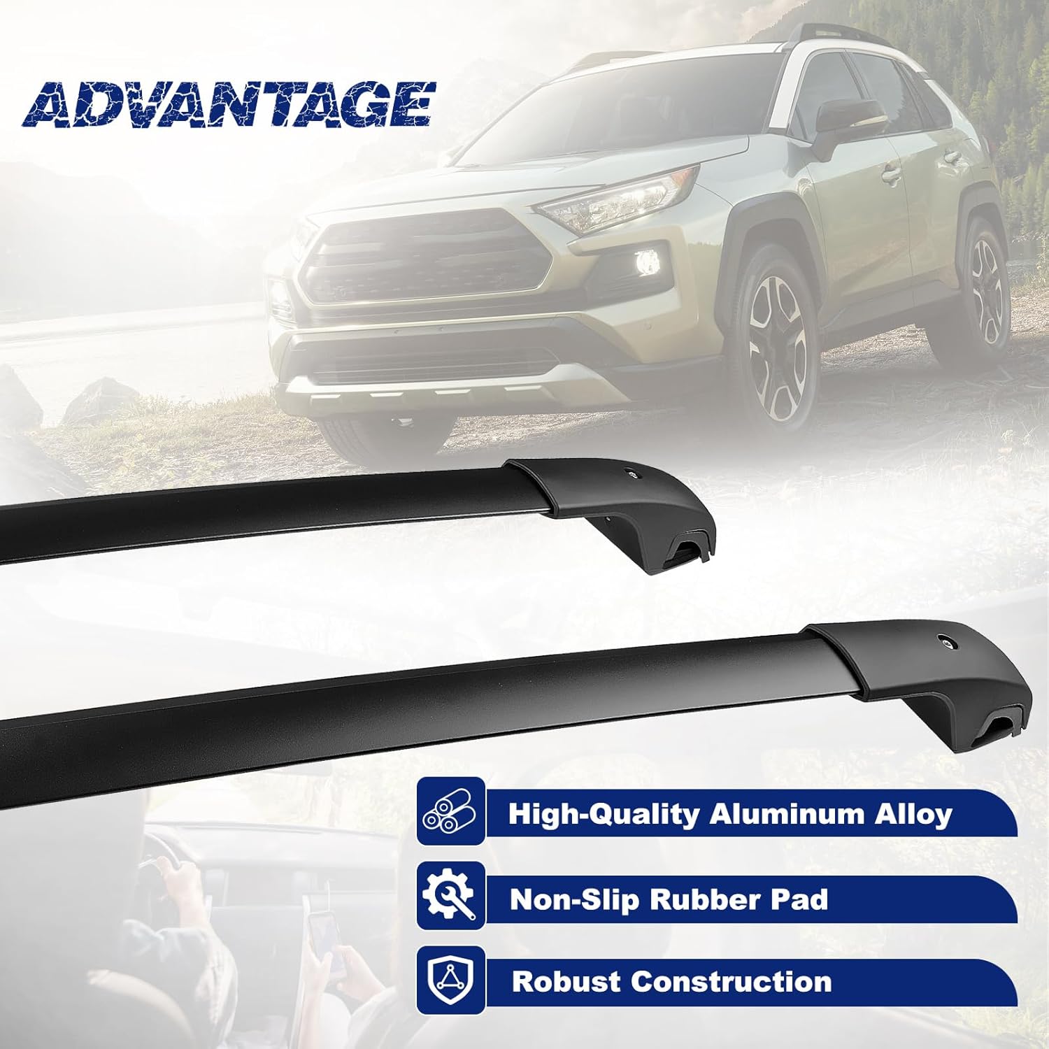 Roof Rack Cross Bars Luggage Carrier Compatible with Toyota Rav4 2013-2018, Maximum Load 200 lbs/90 kg, Suitable for roof Bags, roof Boxes, Bike Carriers, and Much More.