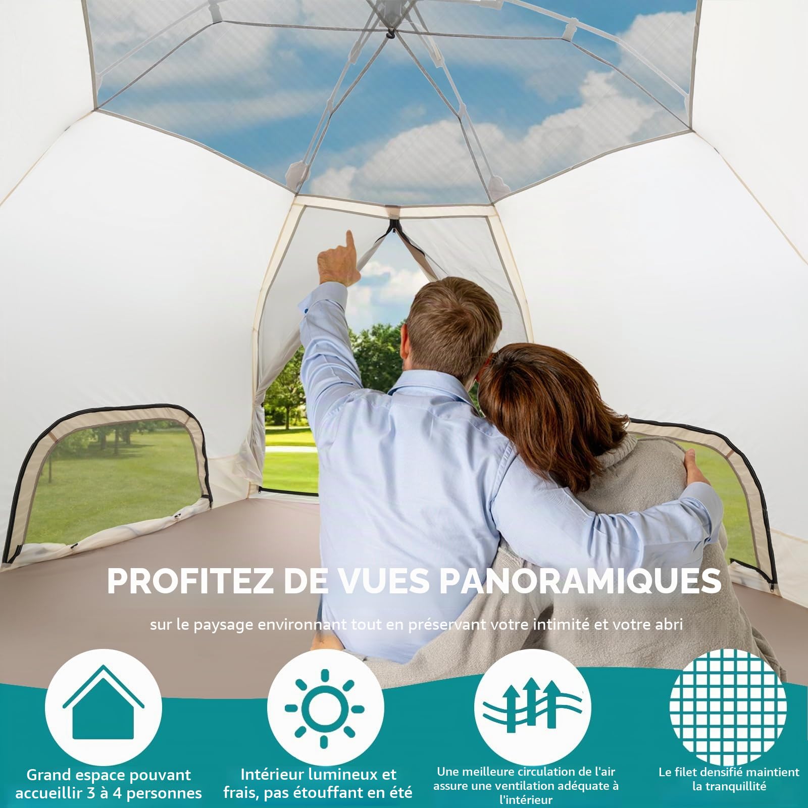 Chihee Tentes de Camping Pop-Up Stand-up Tente familiale avec auvent avec auvent 4 Personnes Tente d'extérieur avec moustiquaire Grande capacité, Imperméable et Coupe-Vent, Installation Facile