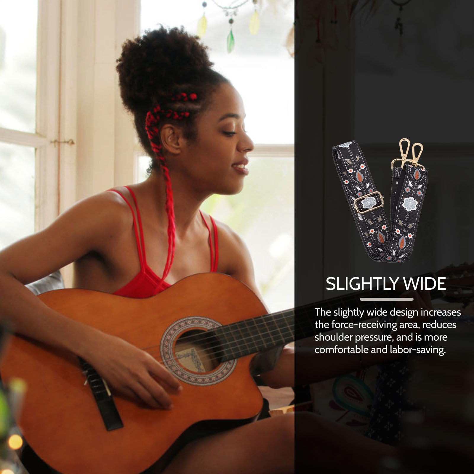 Sangle pour Banjo en Polyester Noir, Réglable et Absorbant L'humidité, Accessoire Rétro Protégeant L'instrument les Chutes