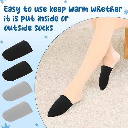Miniatura 5 de 2 pares de calentadores de dedos, botas de neopreno para dedos de los pies, calcetines cálidos negros y grises, calcetines cálidos reutilizables,