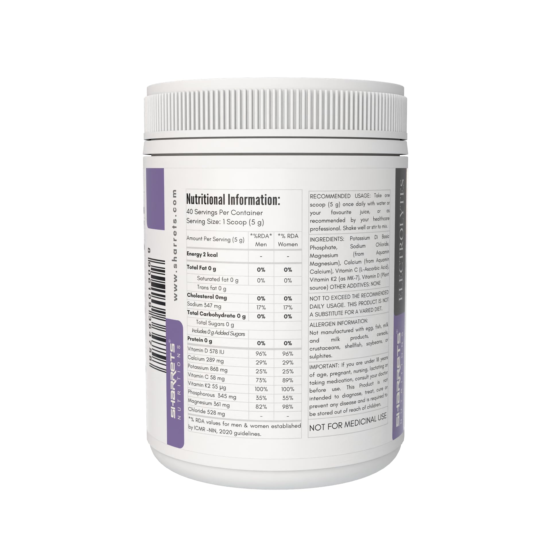 Sharrets Electrolytes Powder 200g Unflavored with Vitamins & Minerals — Amazon image 2