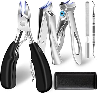 Toenail Clippers for Thick Toenails/Seniors - Heavy Duty Angled Head Nail Clippers for Men, Large Wide Jaw Ingrown Toenail Clippers, Long Handle Sharp (5pcs)
