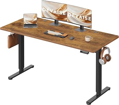 DEVAISE Height Adjustable Desk 160 x 70 cm Split with Quiet Motor and Memory Function for 3 Heights Ergonomic Computer Desk for Office Brown