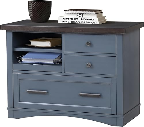 Parker House Archivo funcional de madera moderna Americana con centro de potencia en mezclilla