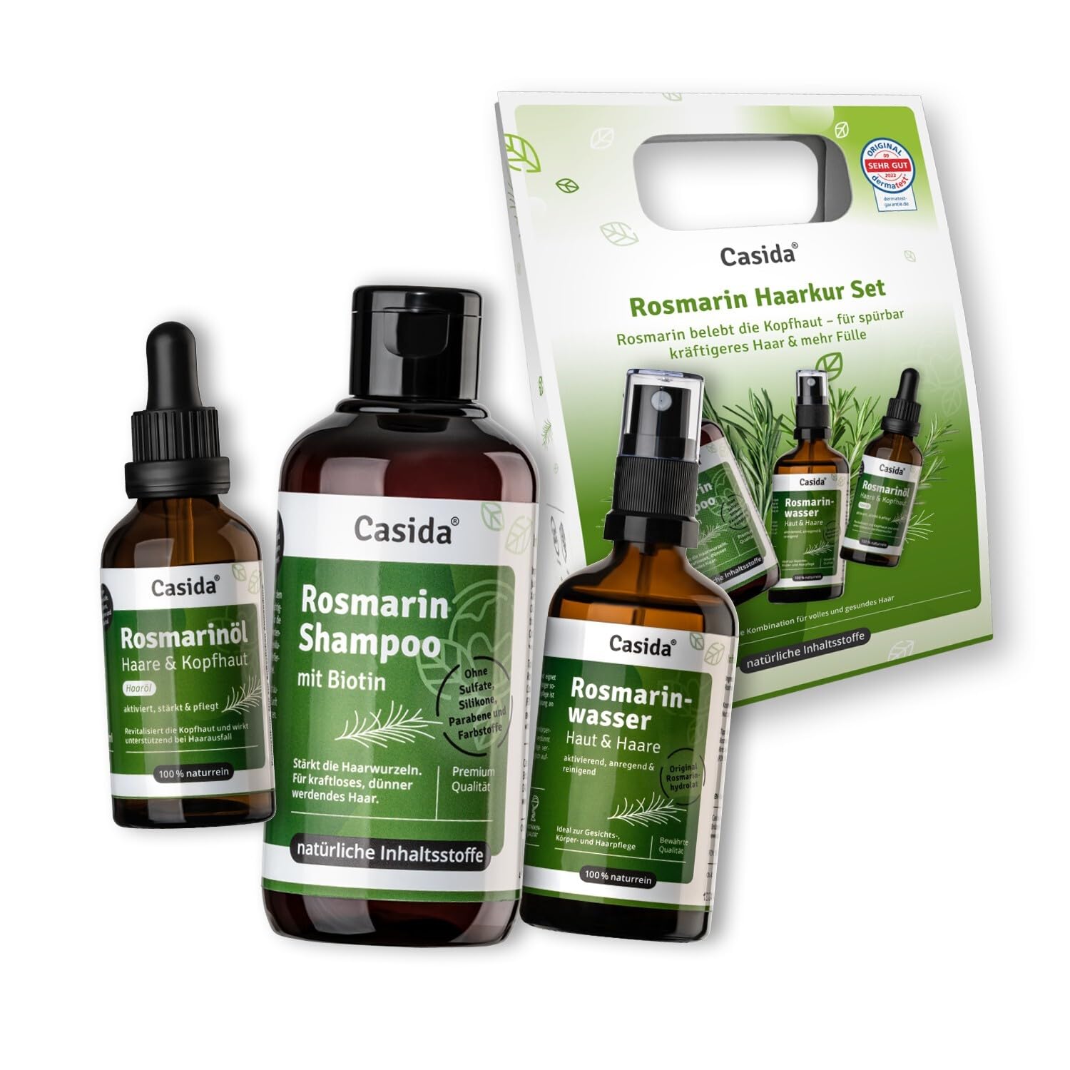 Casida Juego de tratamiento para el cabello de romero, champú de romero, agua de romero y aceite de romero para el cabello, cuidado óptimo con ingredientes naturales para el crecimiento del cabello