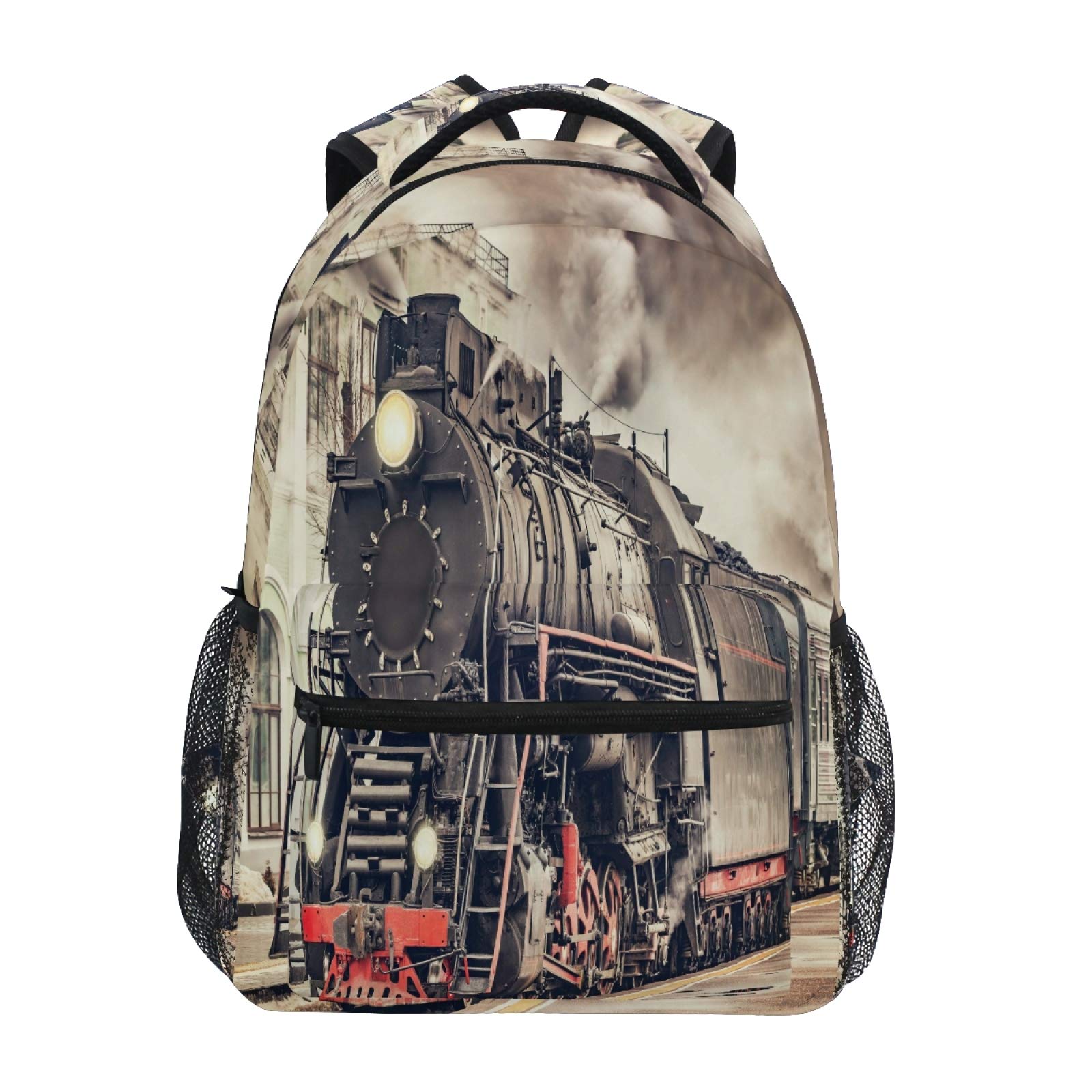 AUUXVABackpack Vintage Express Steam Train School Shoulder Bag Large Waterproof Durable Bookbag Laptop Daypack for Students Teens Girls Boys Elementary