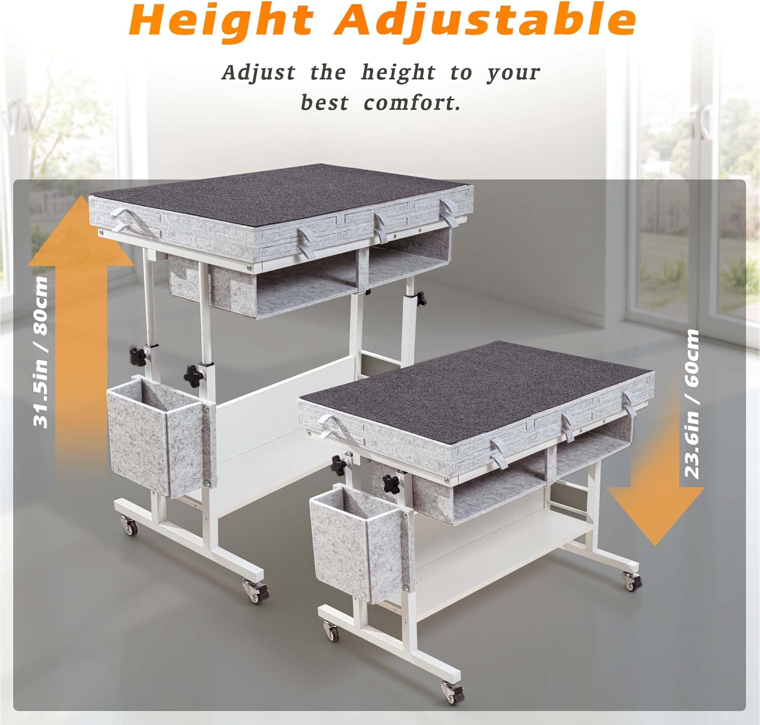 Tektalk 2000 Piece Foldable Felt Jigsaw Puzzle Table with Height Adjustment, Puzzle Board for Adults with 2 Cover & 8 Sorting Trays/Drawers, Easel with Legs, Enclosed with 4 Roller Wheels (Light Gray)