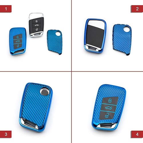 Miniatura 7 de M.JVisun Cubierta de llavero de coche con acabado de fibra de carbono suave para Volkswagen Arteon Atlas Golf Alltrack Jetta Passat para Tiguan para