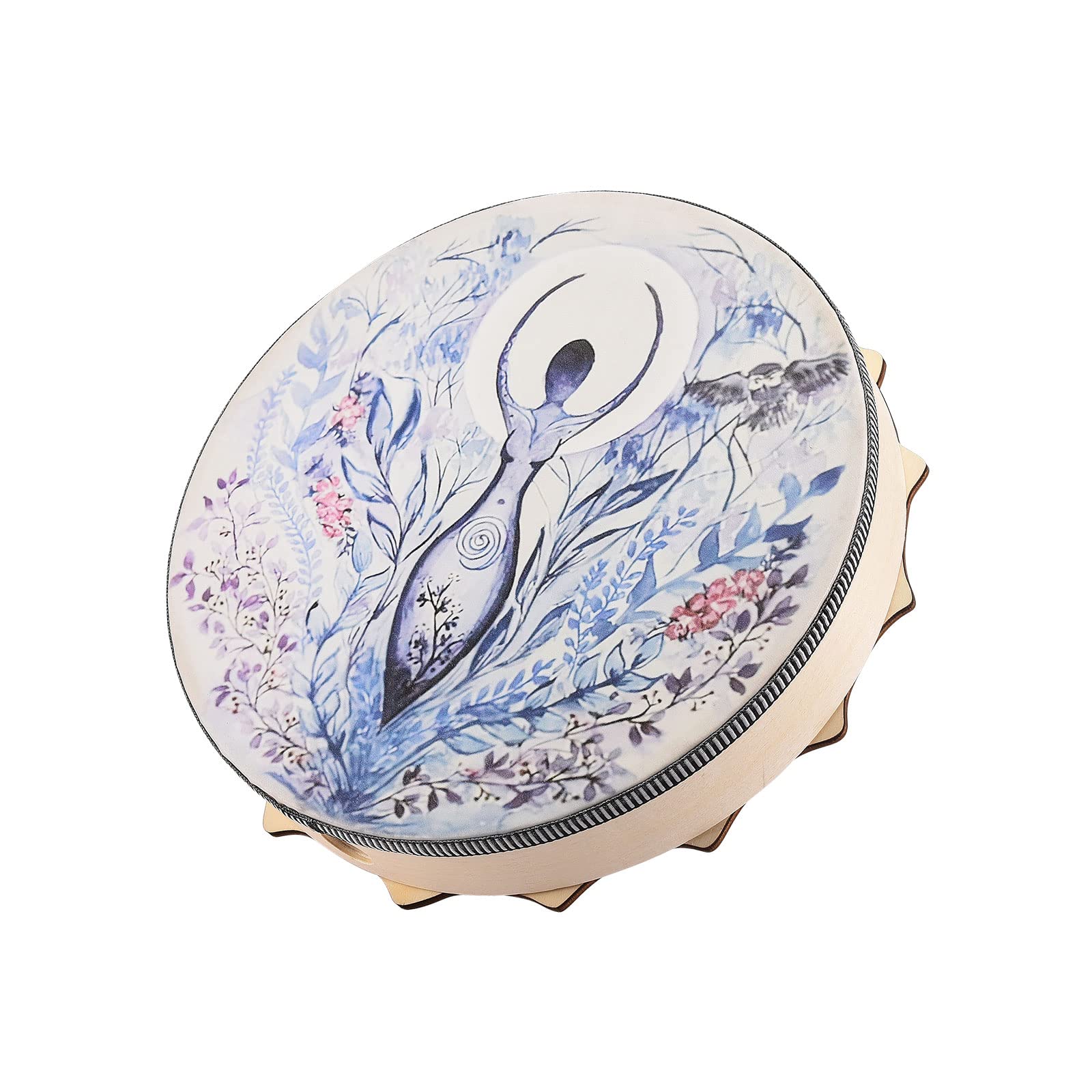 Tambor de chamán, tambor de mano con diseño de árbol de la vida de 10 pulgadas con baqueta, tambor instrumental de alquimia y luna, tambor de chamán sanador de sonido