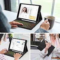 Vista 7 de Funda de teclado para iPad 9/8/7ª generación 10.2, teclado Bluetooth con retroiluminación de 7 colores, funda para iPad de 10.2 pulgadas con Negro L