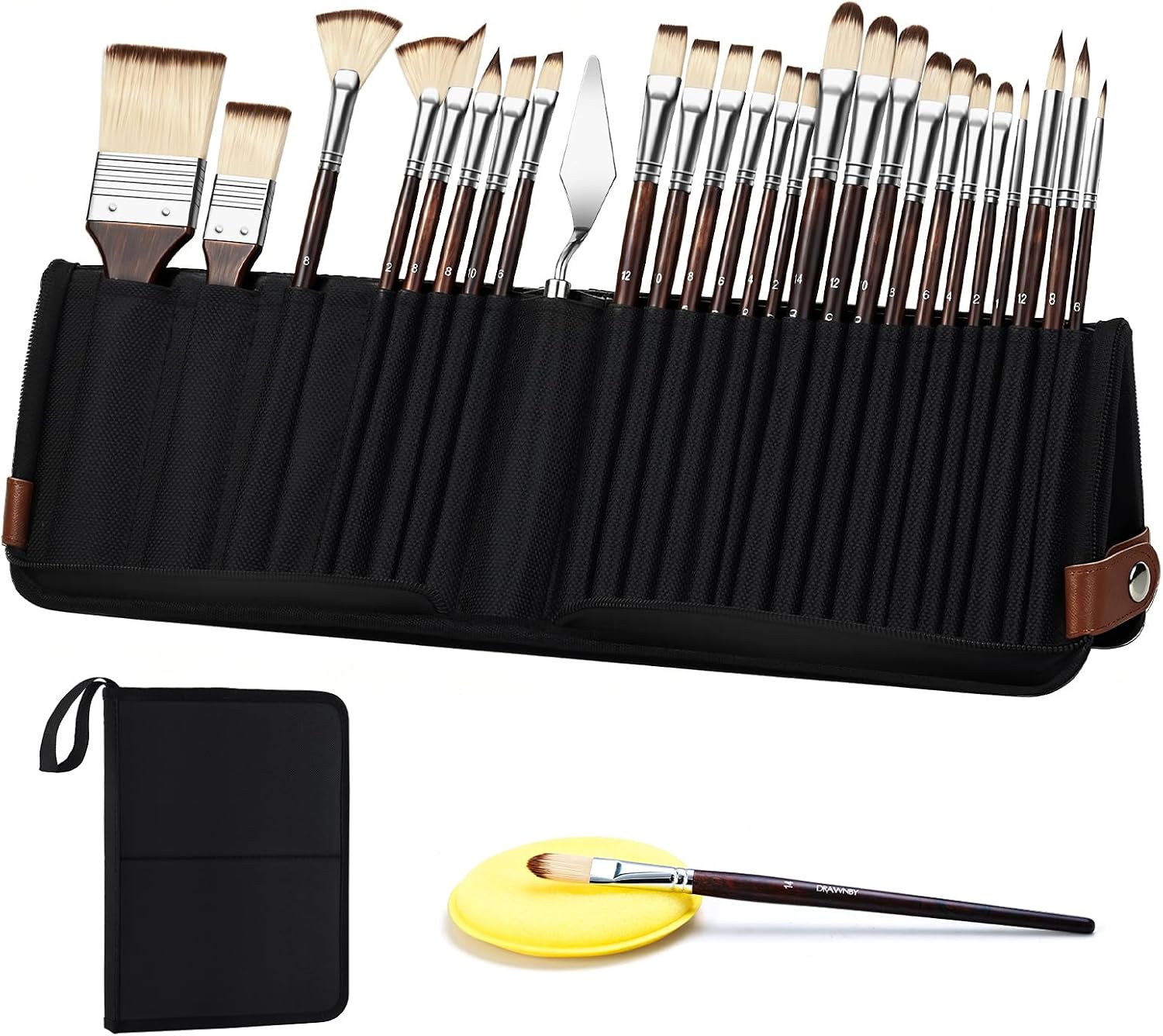 26pcs Paint Brush Set, Professional Paintbrushes with Palette Knife & Self-Standing Case, Nylon Paint Brushes for Acrylic Paint, Oil, Watercolor, Art Supplies for Artists Beginners
