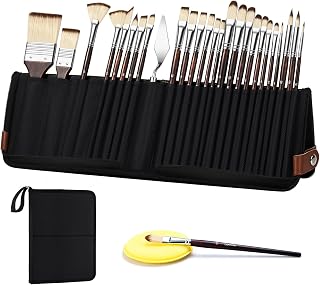 26pcs Paint Brush Set, Professional Paintbrushes with Palette Knife & Self-Standing Case, Nylon Paint Brushes for Acrylic Paint, Oil, Watercolor, Art Supplies for Artists Beginners