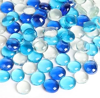 FuturePlusX 500PCS 5LB Blue Flat Glass Marbles - Translucent Vase Fillers, Crafts, Aquarium Pebbles & Table Scatter Decor