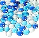 FUTUREPLUSX 0.97 pounds, Flat Glass Marbles, Blue Mixed Gemstone Vase Fillers Beads Decorative Glass Pebbles Floral Fish Tank Rocks for Vases Table Scatter Aquarium Decor