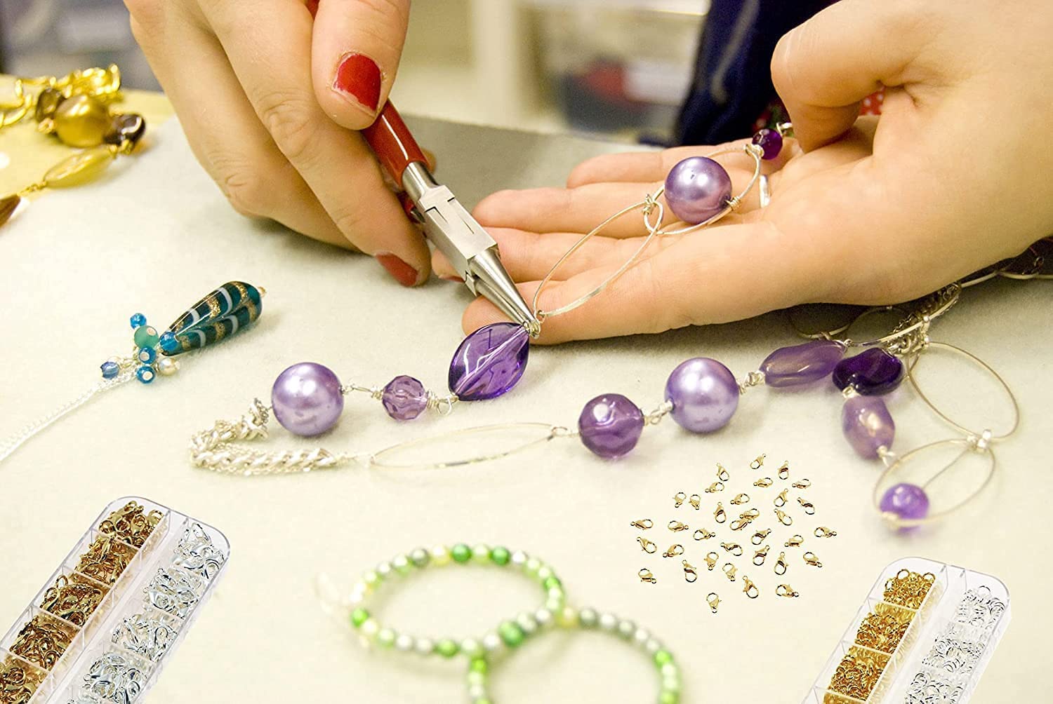 Lot De 200 Fermoirs Mousquetons Argentés Et Dorés Avec 400 Anneaux