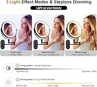 Vista 5 de Espejo de maquillaje iluminado de pared de 9 pulgadas, espejo de aumento de doble cara recargable de 4000 mAh 1X/10X con luz, 3 luces