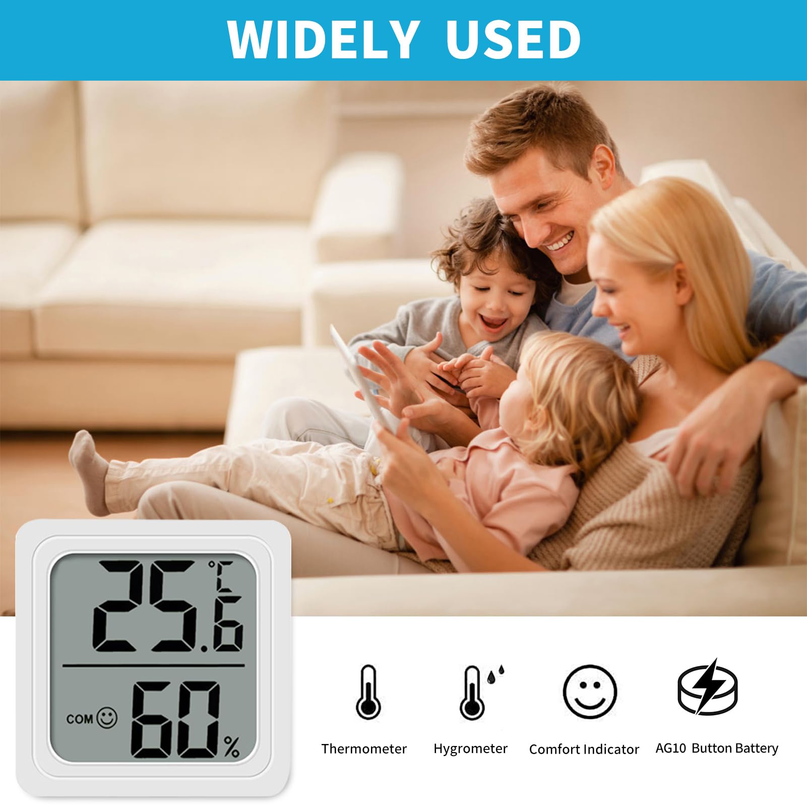 4PCS Room Thermometer, Digital Room Hygrometer Accurate Temperature Humidity Meter Gauge Monitor Indoor Humidity Meter Large LCD Display Celsius for House Greenhouse Baby Office Garden Cellar (White) — view 5