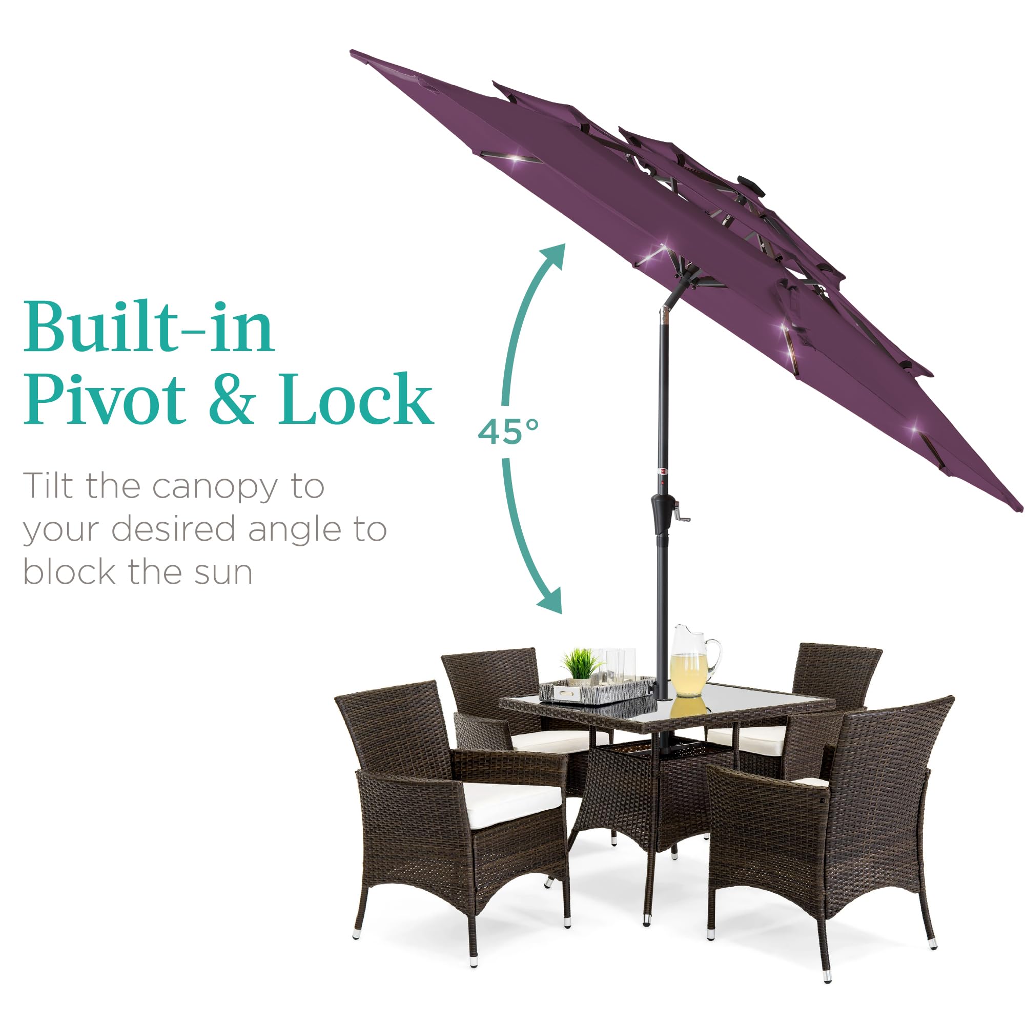 Best Choice Products 10ft 3-Tier Solar Patio Umbrella, Outdoor Market Sun Shade for Backyard, Deck, Poolside w/ 24 LED Lights, Tilt Adjustment, Easy Crank, 8 Ribs