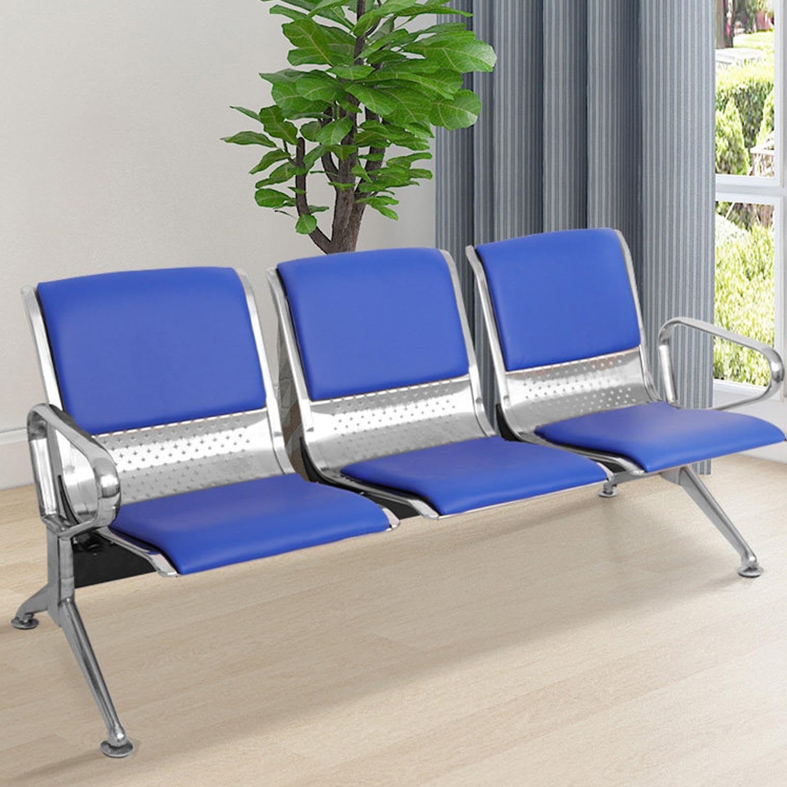 Warteraum Stühle 3 Sitzer mit Armlehnen, Empfangsbank Edelstahl Metall