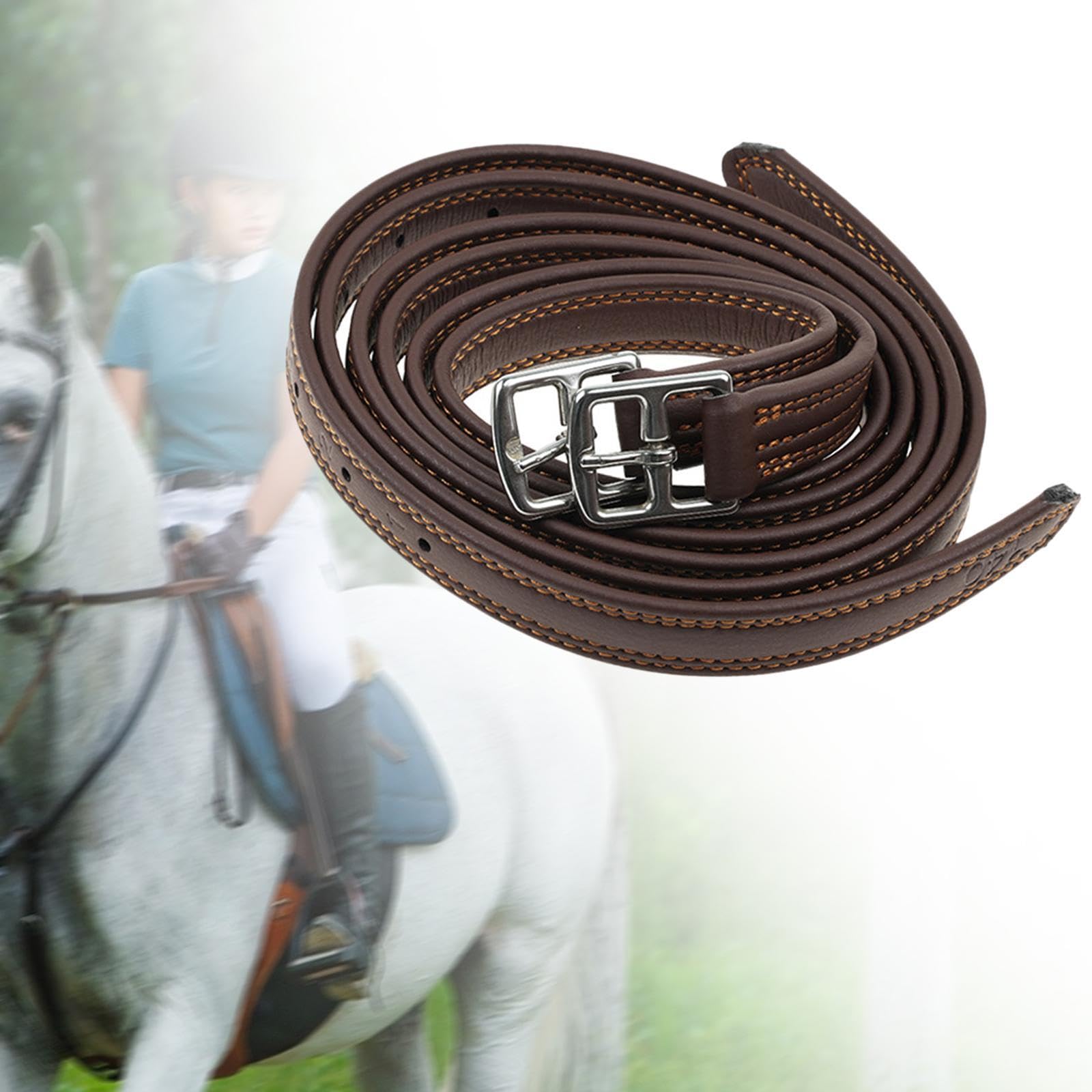 perfk 2 Piezas de Estribo de Cuero con Hebillas de Acero Inoxidable, 53,15 Pulgadas de Longitud, Accesorios Premium, Equipo de equitación Ajustable
