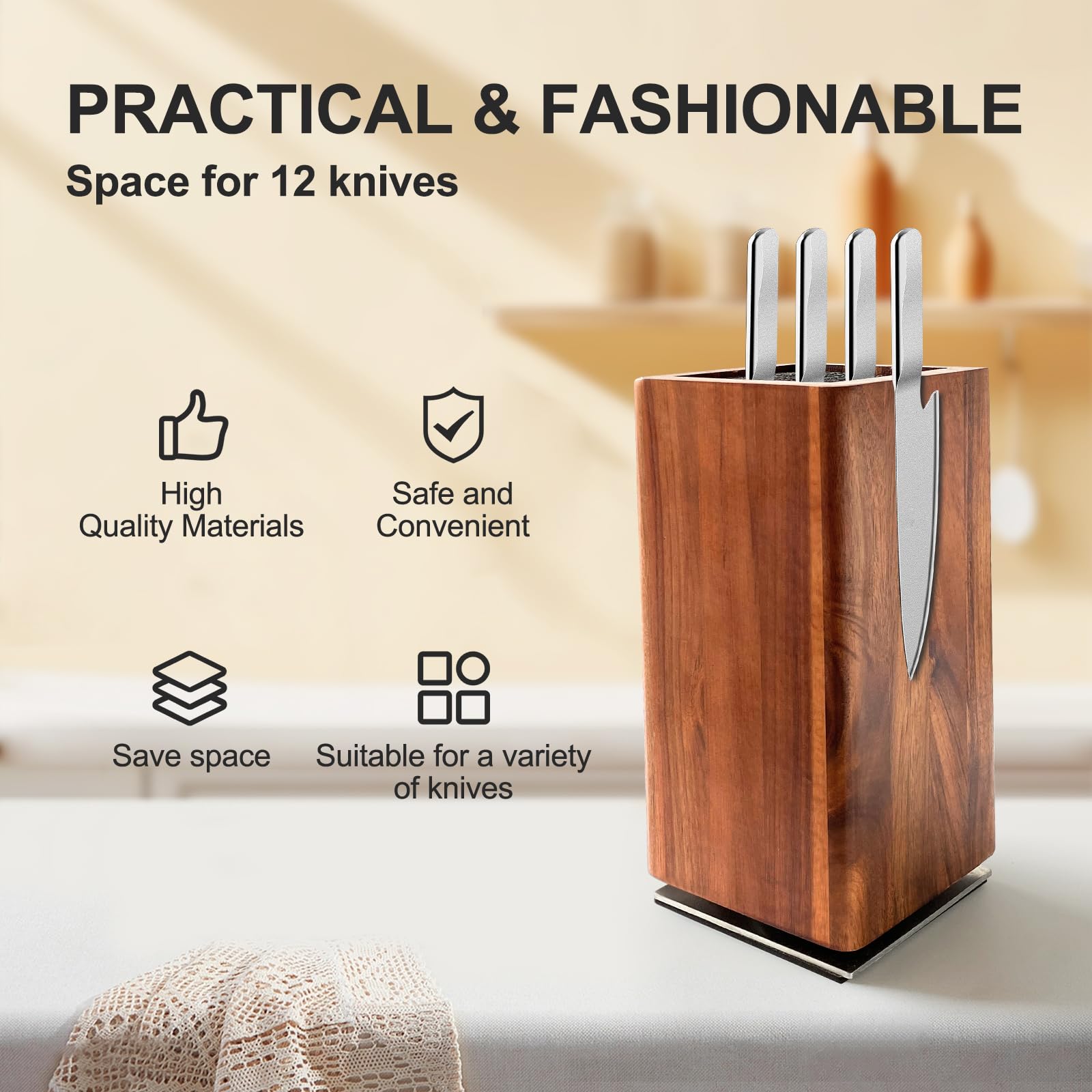 Uniharpa Magnetischer Messerhalter – 360° Drehbarer Magnetblock Aus Akazienholz