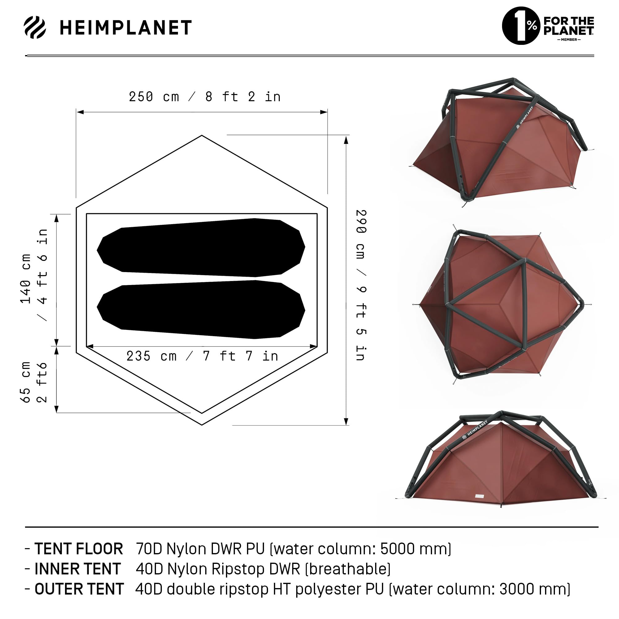 Tente Kirra 2 Personnes Gonflable HEIMPLANET - Imperméable 5000 Mm, Structure Géodésique - 10